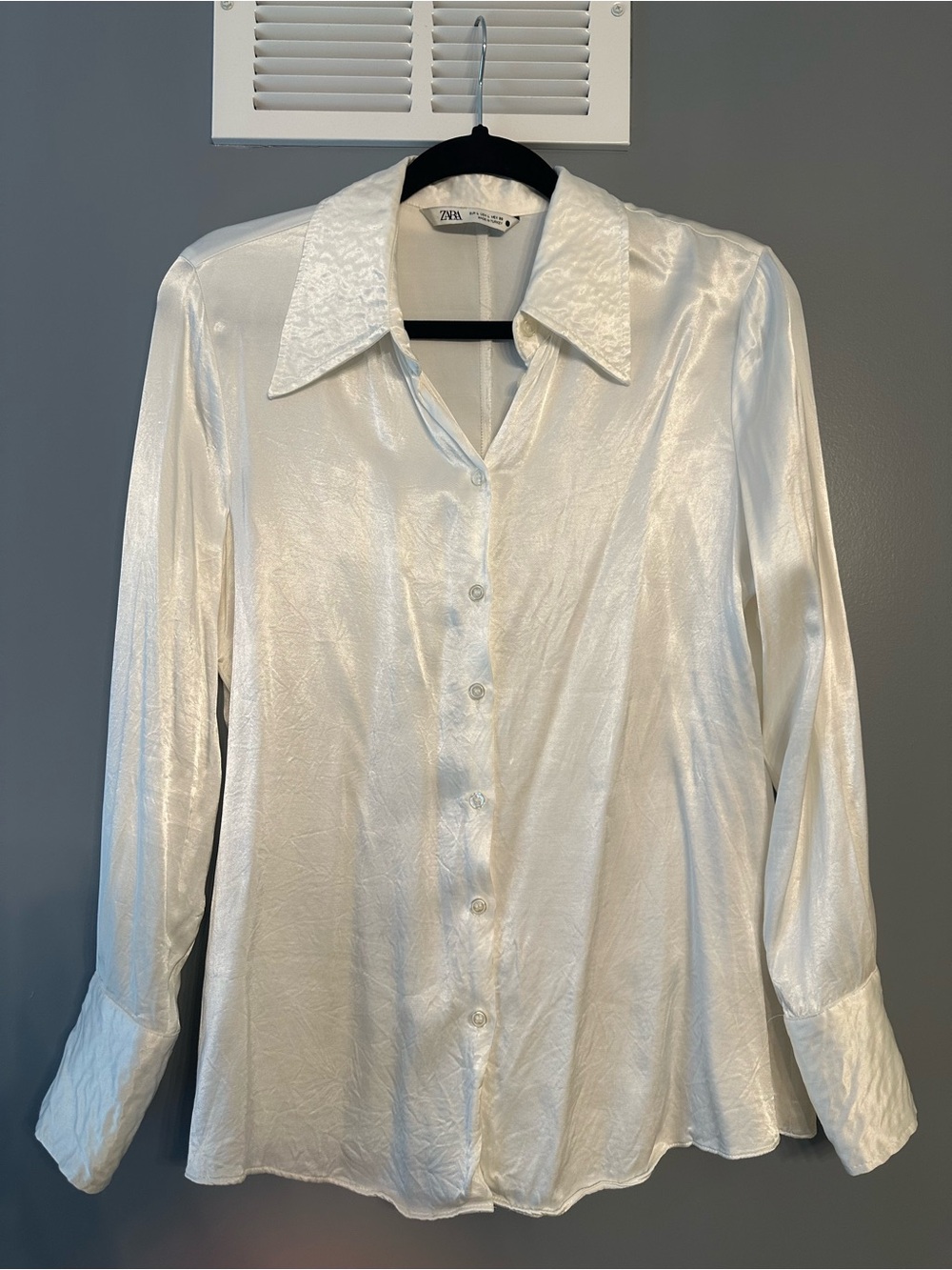 Zara Ivory Satin Button-Down Shirt